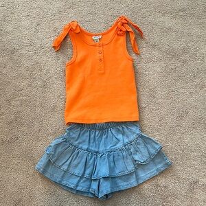 Habitual Kids Orange Tank Top and Blue Ruffle Skort Set